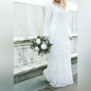 White Maxi Lace Boho Dress - LDS Temple Dress Wedding Dress